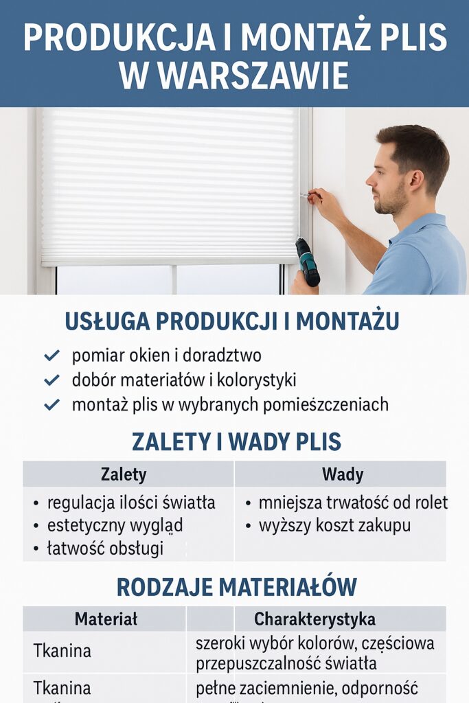Plisy Warszawa 19 Produkcja i montaż plis w Warszawie